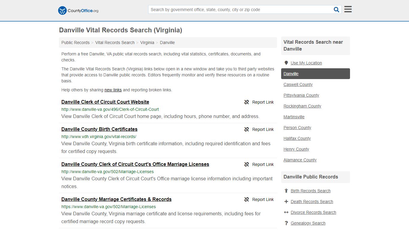 Vital Records Search - Danville, VA (Birth, Death ...
